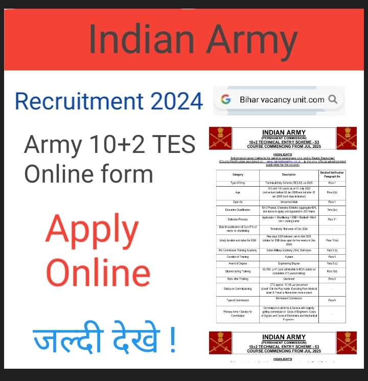 Join Indian Army 10+2 TES 53 July 2025 Bharti Notification Online Form Apply