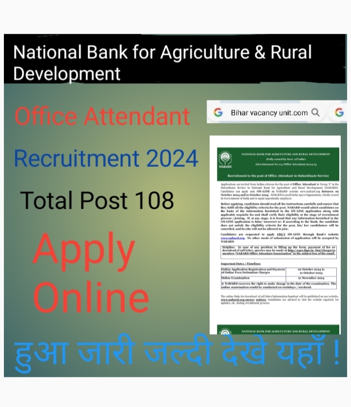 NABARD Ofiice Attendent Notification  2024